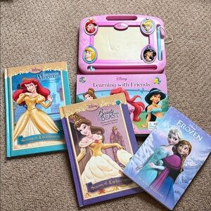 Lot of 4 Disney Learning Set with Pink Drawing Board and Storybooks